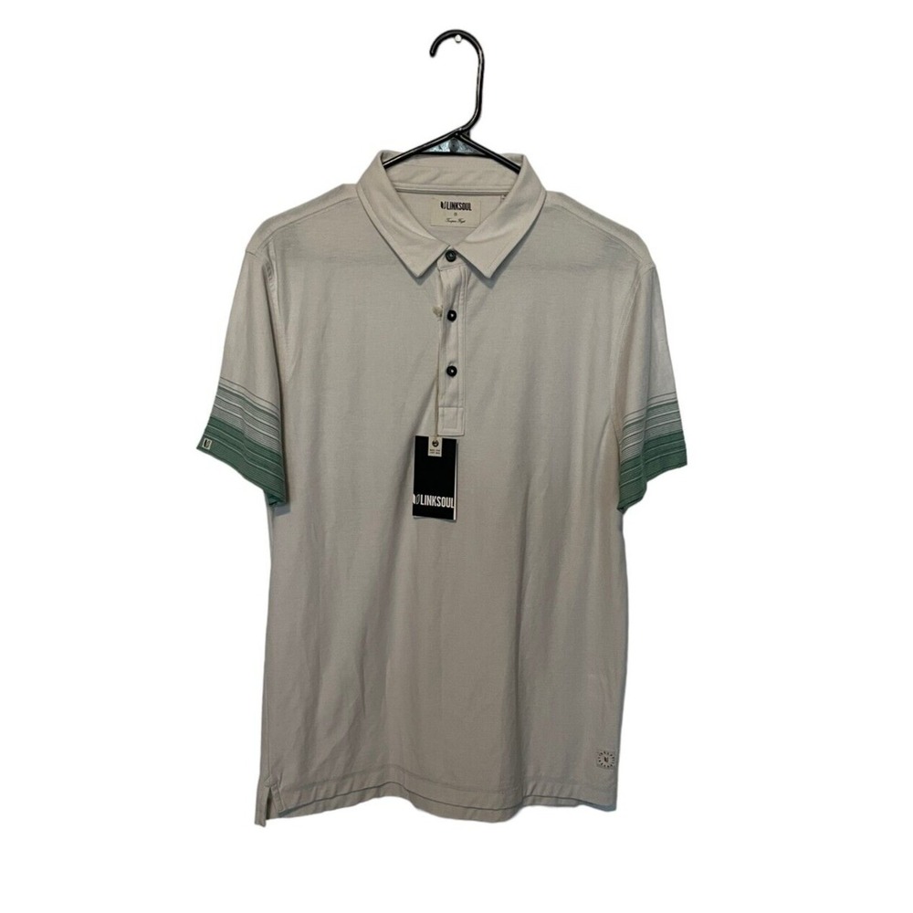 Linksoul Polo Shirt Mens Small Salt White Green Short Sleeve Golf Preppy Button